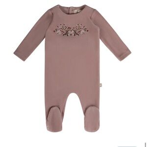 Citrine Rose Clay Embroidered Garden Stretchy Footsie Baby Girl Size 9 Months